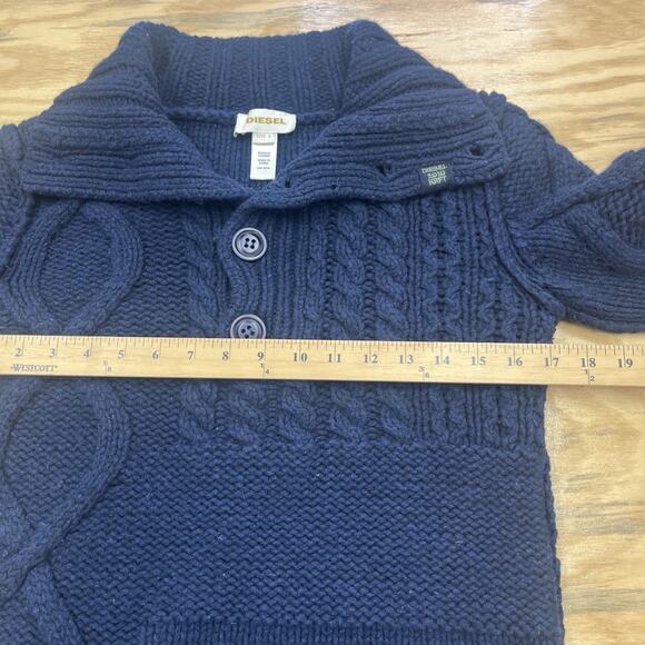 Vintage Diesel Gold Label Y2K Wool Sweater Chunky Mixed Cable Knit Small Blue - Picture 12 of 14